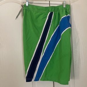 OXIDE Swim Trunks Green Navy Royal Blue White L Large EUC 10” Inseam